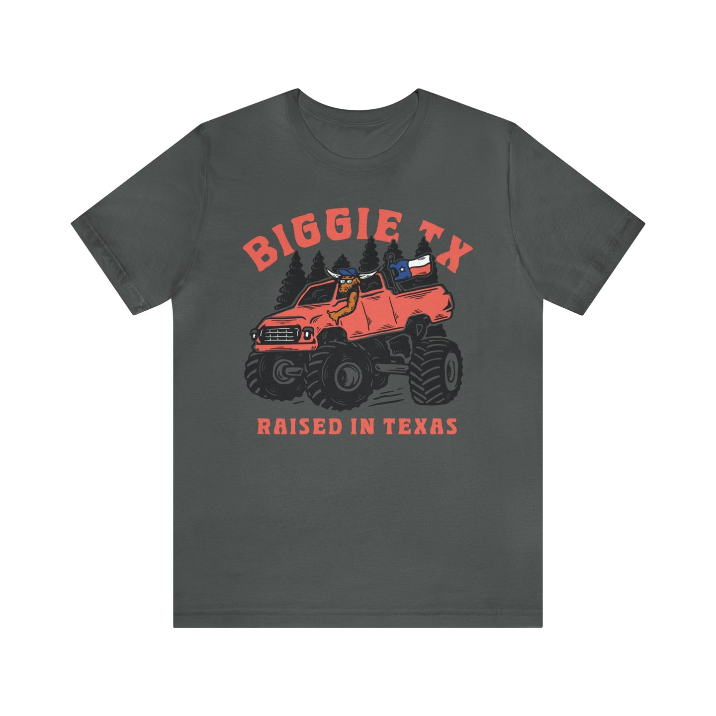 Raised in Texas Short Sleeve Tee - Longhorn Texas Lifted Truck - T-Shirt - BiggieTexas