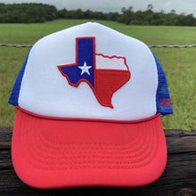 Load image into Gallery viewer, Texas Flag Patch on XL Trucker Hat for Big Heads - Red, White &amp; Blue - Hats - BIGGIE TX (5588799226012)
